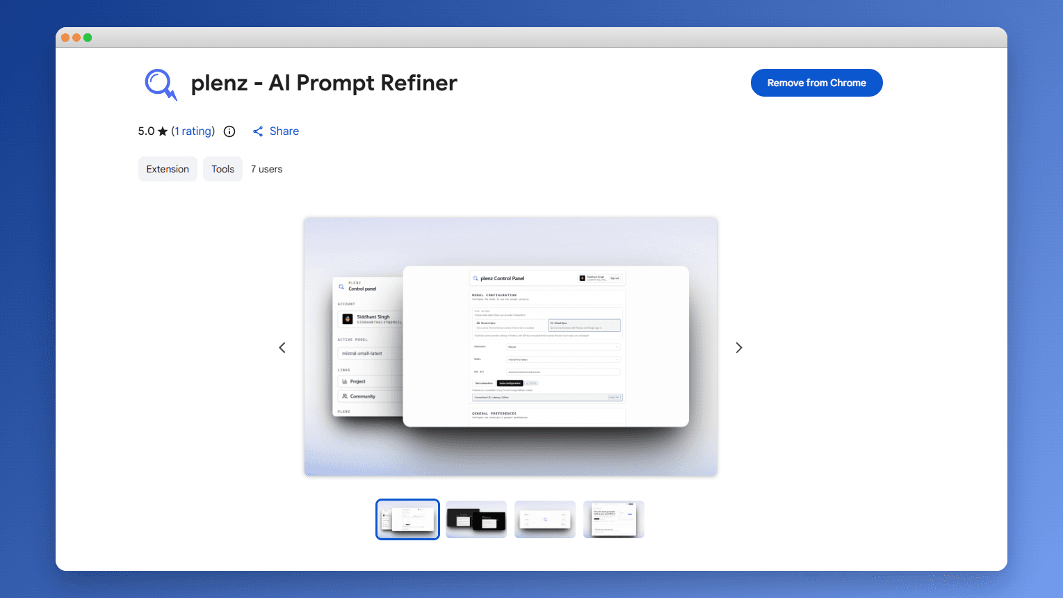 plenz Chrome Web Store page