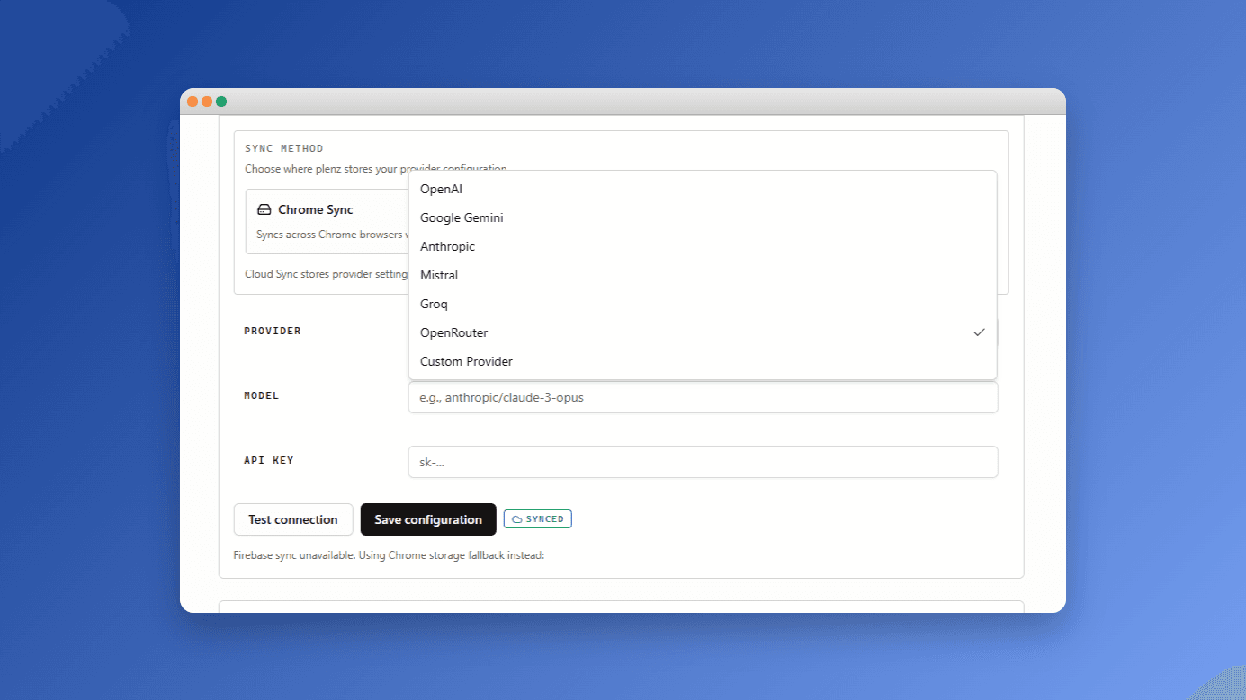 plenz provider configuration